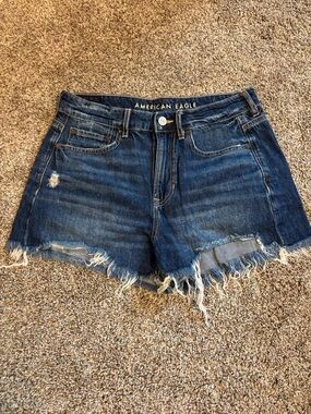 American Eagle Outfitters Dark Indigo Frayed Hem Denim Shorts